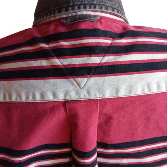 Vintage Men's Shirt Large 1990's Tommy Hilfiger Brush Popper Striped All Cotton - Picture 7 of 7